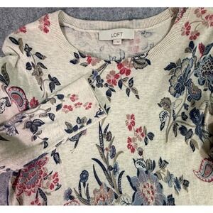 Women's Beige Floral Print Crew Neck  Peplum Sweater Size L Drop Waist
